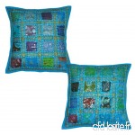 Rastogi Handicrafts 2 Pcs Indian Vintage Home Decor Cotton Cushion Cover With Embroidery & Patchwork  41 X 41 Cm Sky - B00APWSO2Y